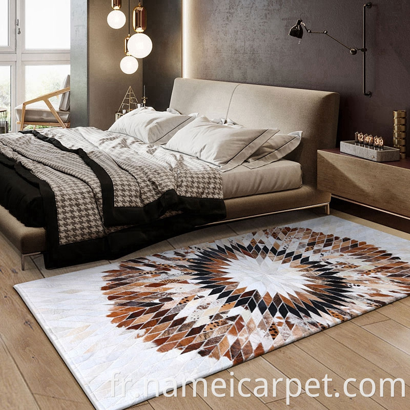 Home Hotel Cowhide Patchwork Leather Bedroom Bedside Floor Area Rugs Runner Rugs Floor Mats